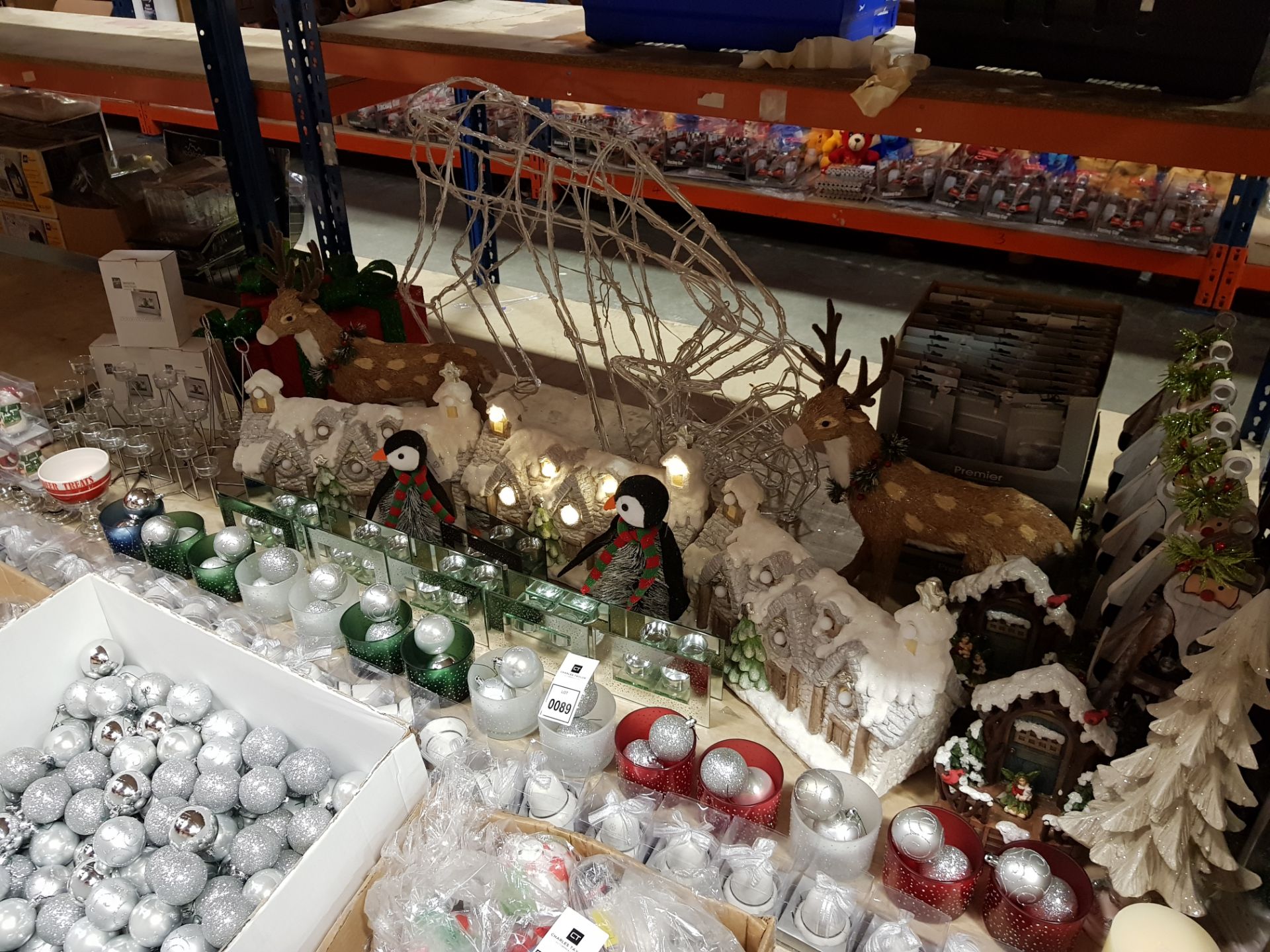 APPROX 125+ PIECE ASSORTED BRAND NEW PREMIER CHRISTMAS LOT CONTAINING LARGE LED REINDEER, 42CM BROWN
