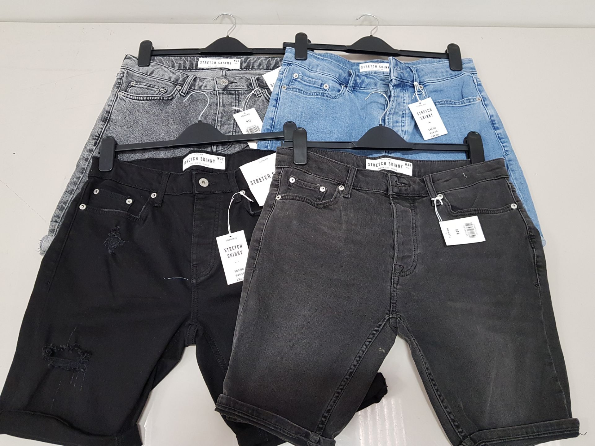 APPROX 43 X BRAND NEW TOPMAN DENIM SHORTS IN VARIOUS DIFFERENT COLOURS AND SIZES