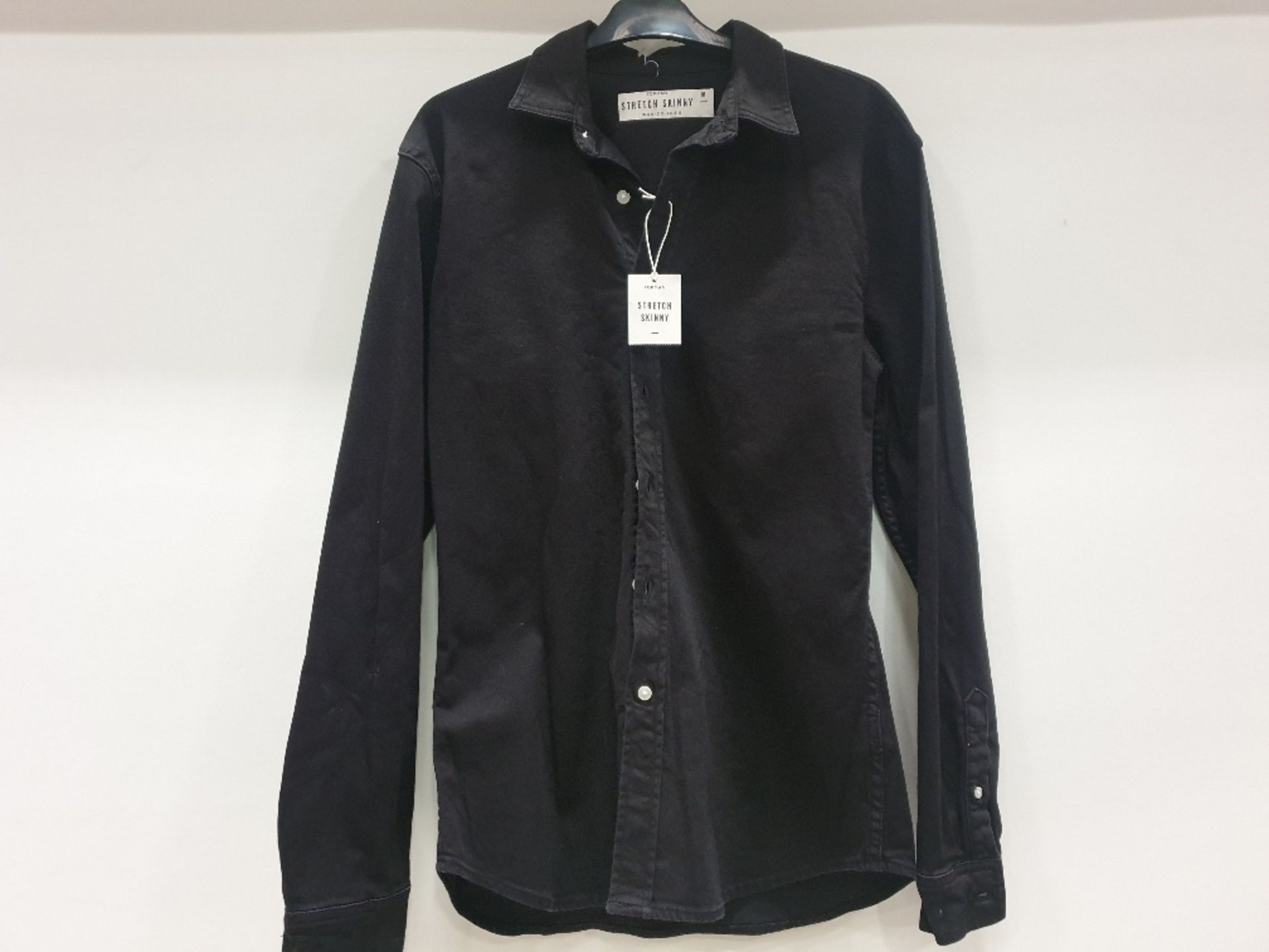 APPROX 9 X BRAND NEW BLACK TOPMAN DENIM SHIRT IN VARIOUS DIFFERENT STYLES AND SIZES