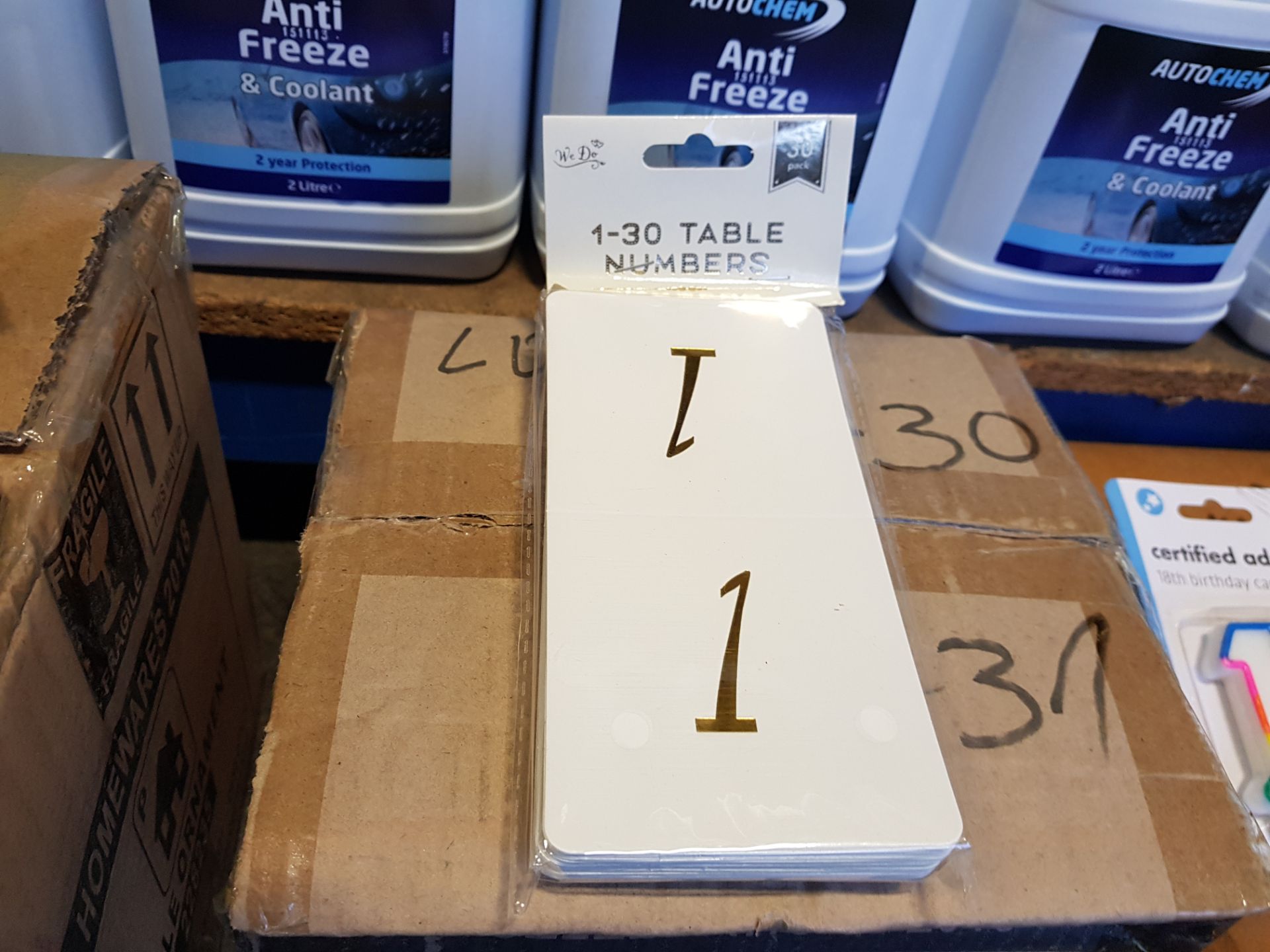 FULL PALLET CONTAINING APPROX 2,280 X TABLE NUMBERS