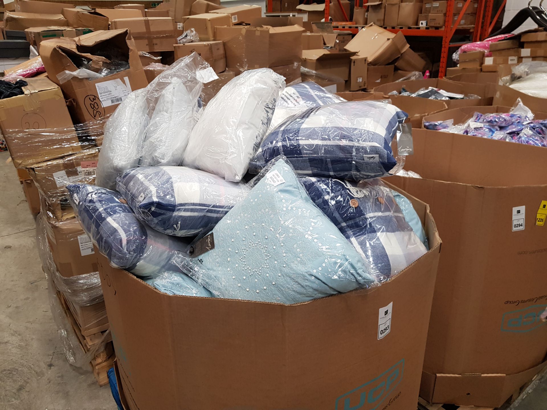 FULL PALLET OF RINGLEY CUSHIONS, TESCO CUSHIONS AND OTHER STYLES OF CUSHIONS