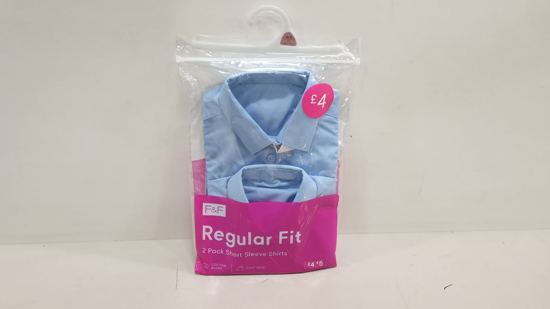 50 X BRAND NEW PACKS OF 2 LIGHT BLUE SHORT SLEEVE SHIRTS SIZE - 8-9YEARS