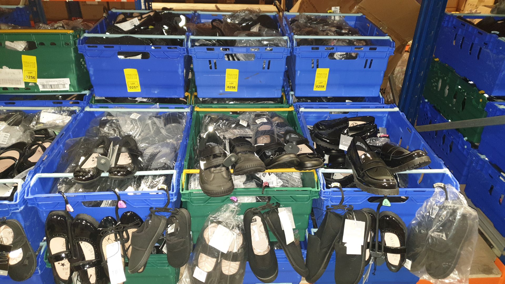 APPROX £600 RETAIL VALUE OF CHILDRENS BLACK FOOTWEAR IN VARIOUS STYLES & SIZES IN 5 TRAYS (NOT