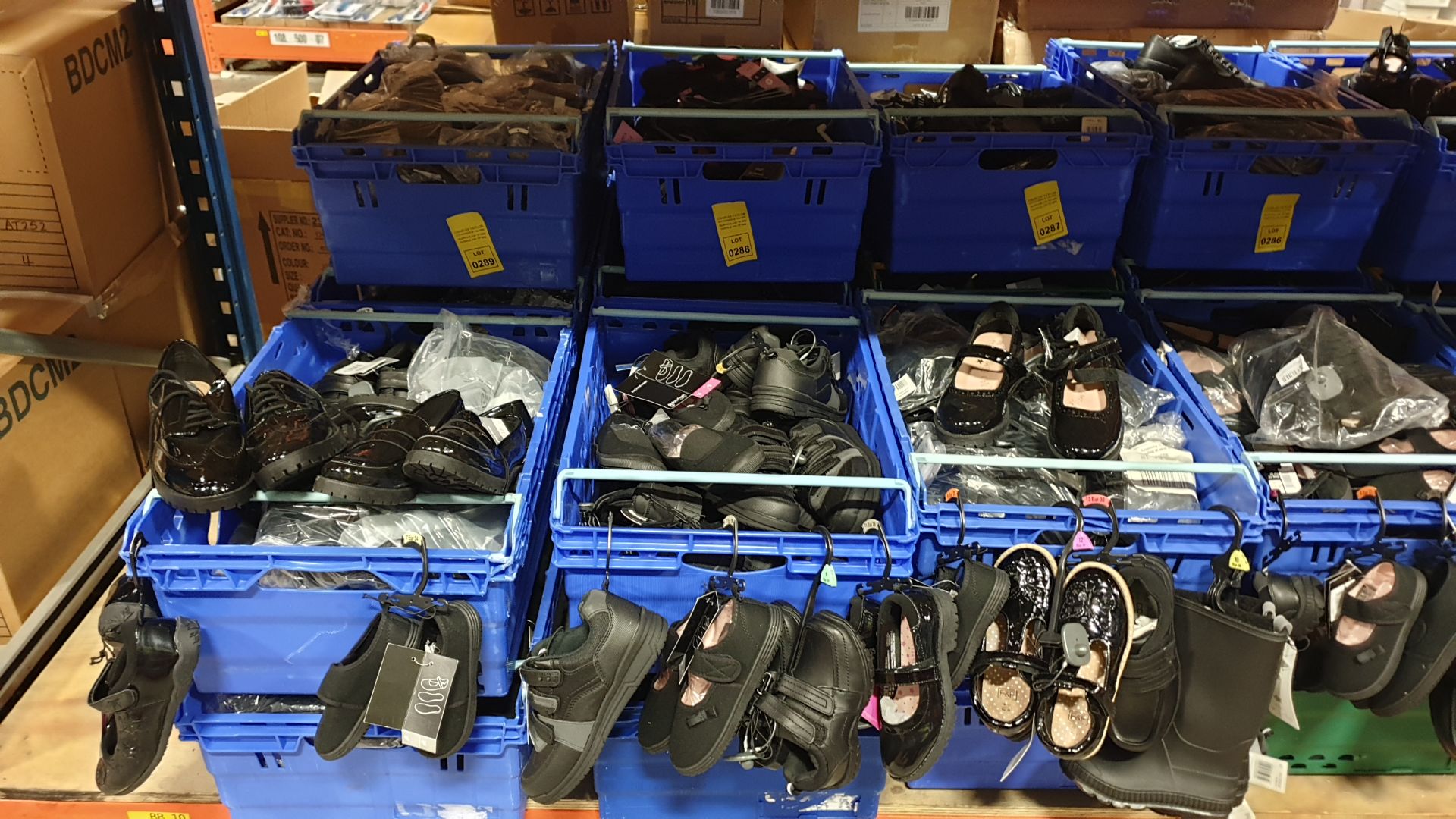 APPROX £600 RETAIL VALUE OF CHILDRENS BLACK FOOTWEAR IN VARIOUS STYLES & SIZES IN 5 TRAYS (NOT