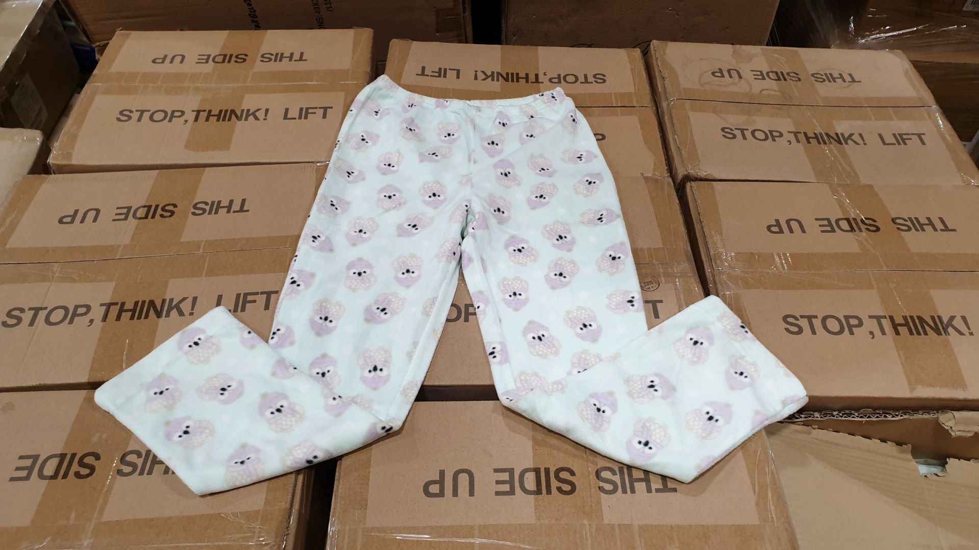 52 X CHILDREN'S OWL FLEECY PYJAMA BOTTOMS AGE 7-8 YEARS IN 2 CARTONS