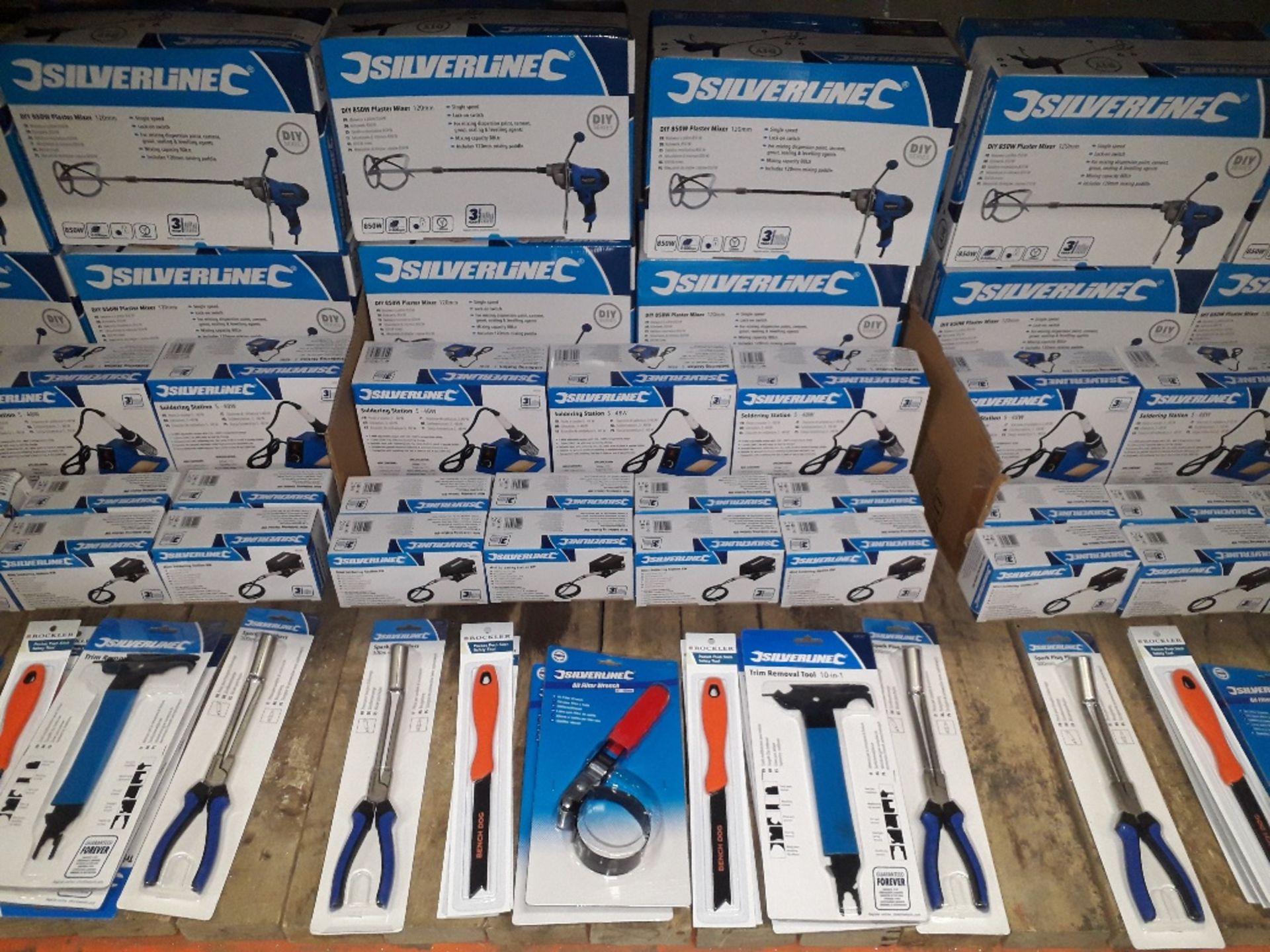 30 PC BRAND NEW SILVERLINE / ROCKLER MIXED TOOL LOT COMPRISING - 4 X 850W PLASTER / PAINT MIXERS,