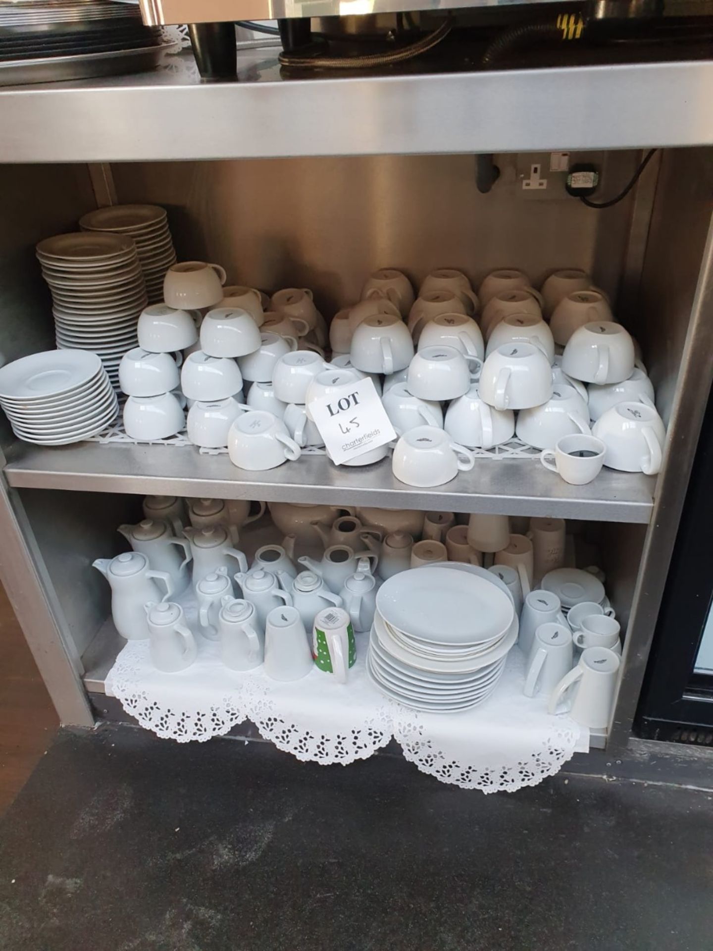 2 - shelves of crockery, cups and jugs