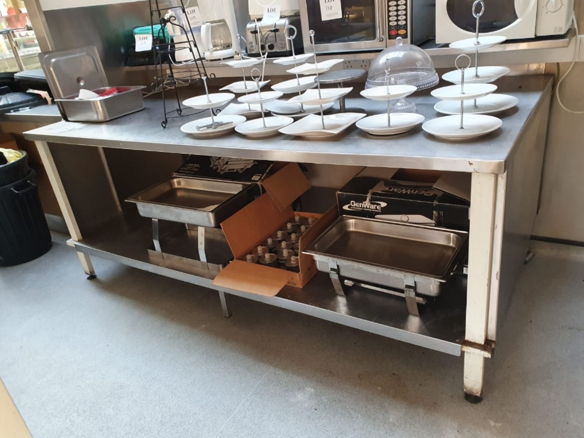 Mild steel, stainless steel topped prep table 2,350mm x 1,120mm