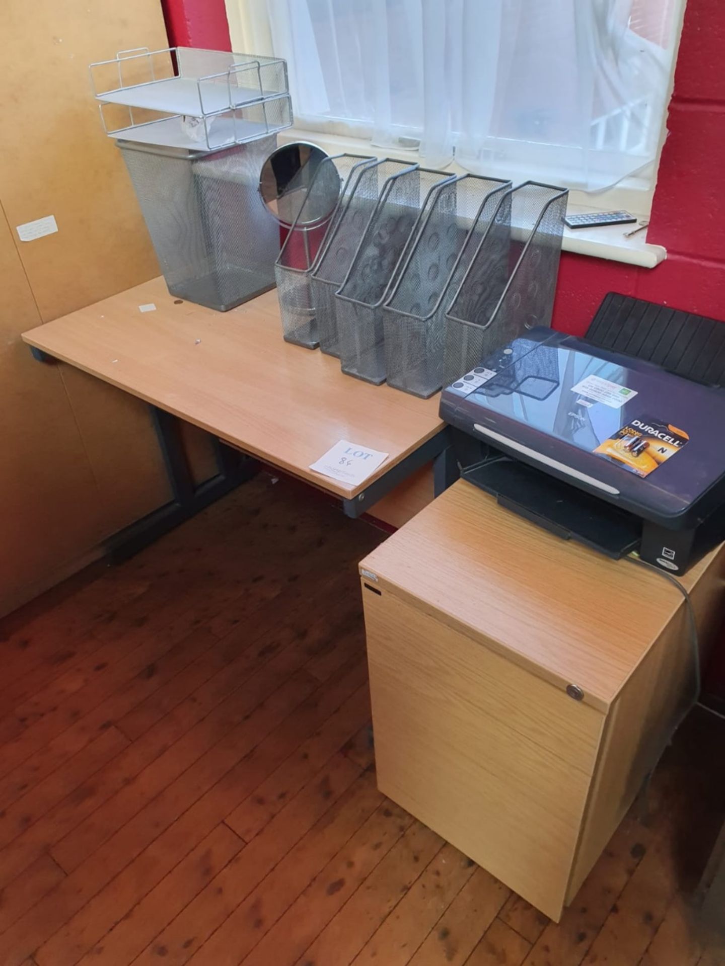 Contents of office area to include, desks, desk pedestal, Epson printer, file stands and HP