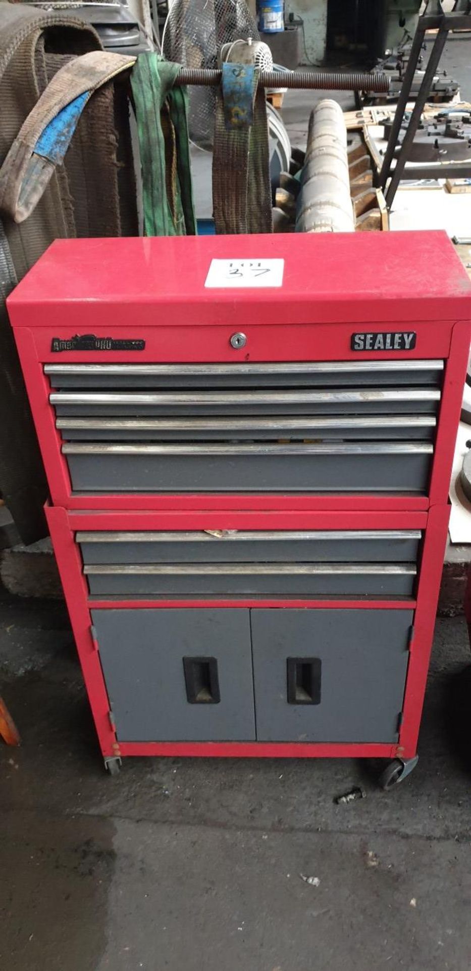 Sealey 2 piece 7 drawer and cupboard mobile tool cabinet and contents