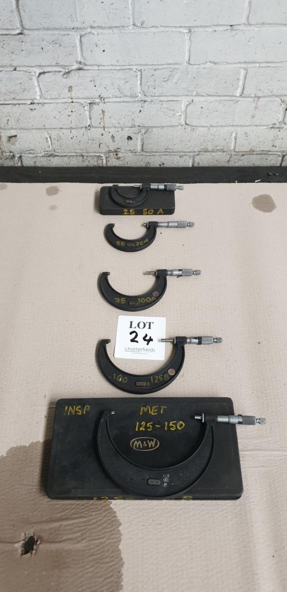 5 - metric micrometers; 25 - 50mm, 50 - 75mm, 75 - 100mm, 100 - 125mm and 125 - 150mm