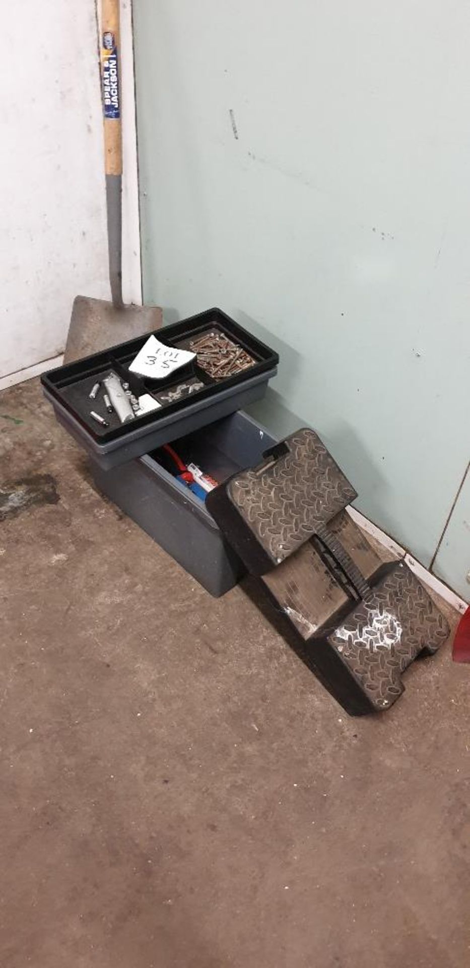 Tool box, contents and shovel