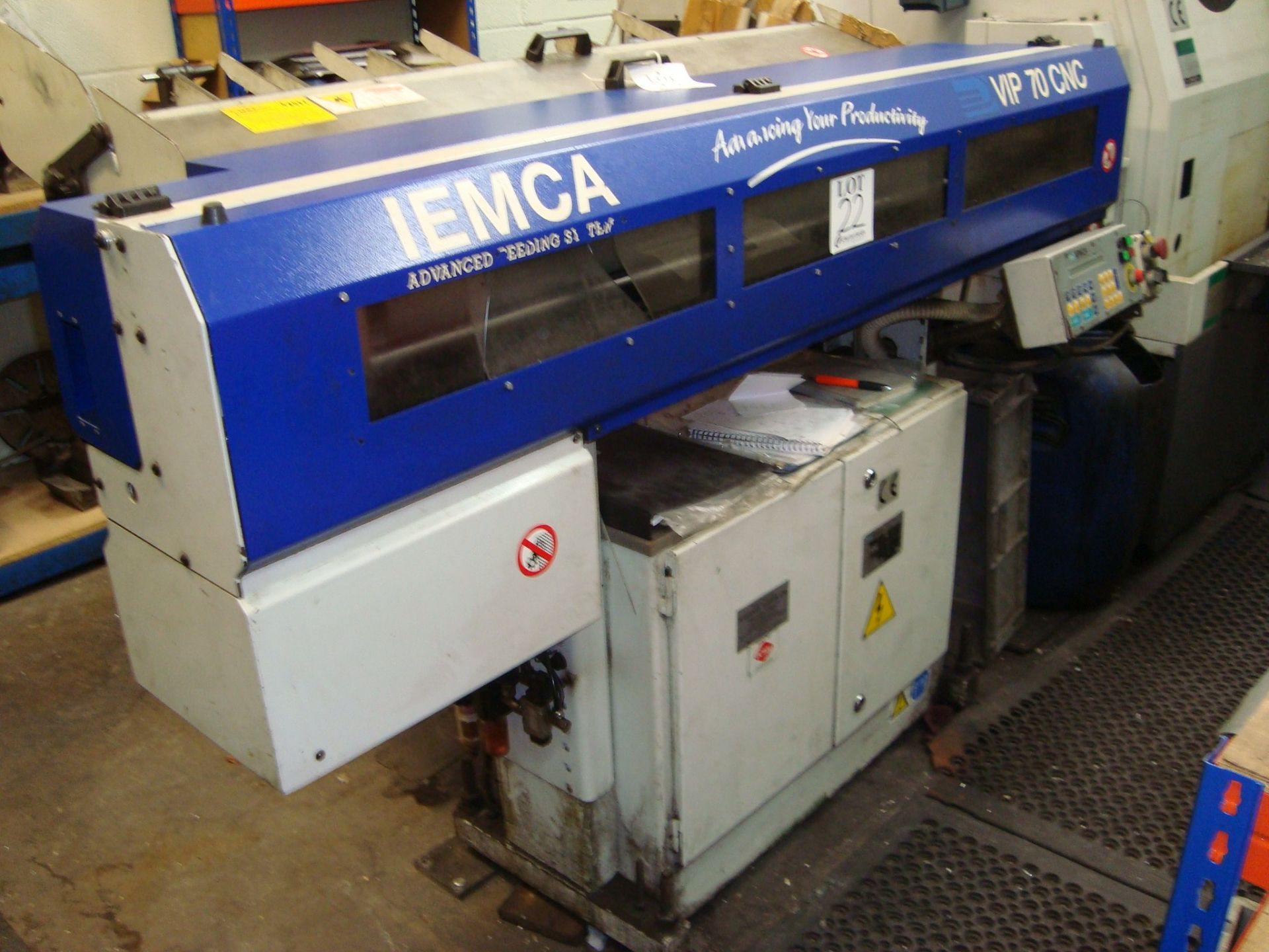 An IEMCA VIP 70/15 CNC magazine bar feed unit Serial number 0200117005 (2001). Collection strictly