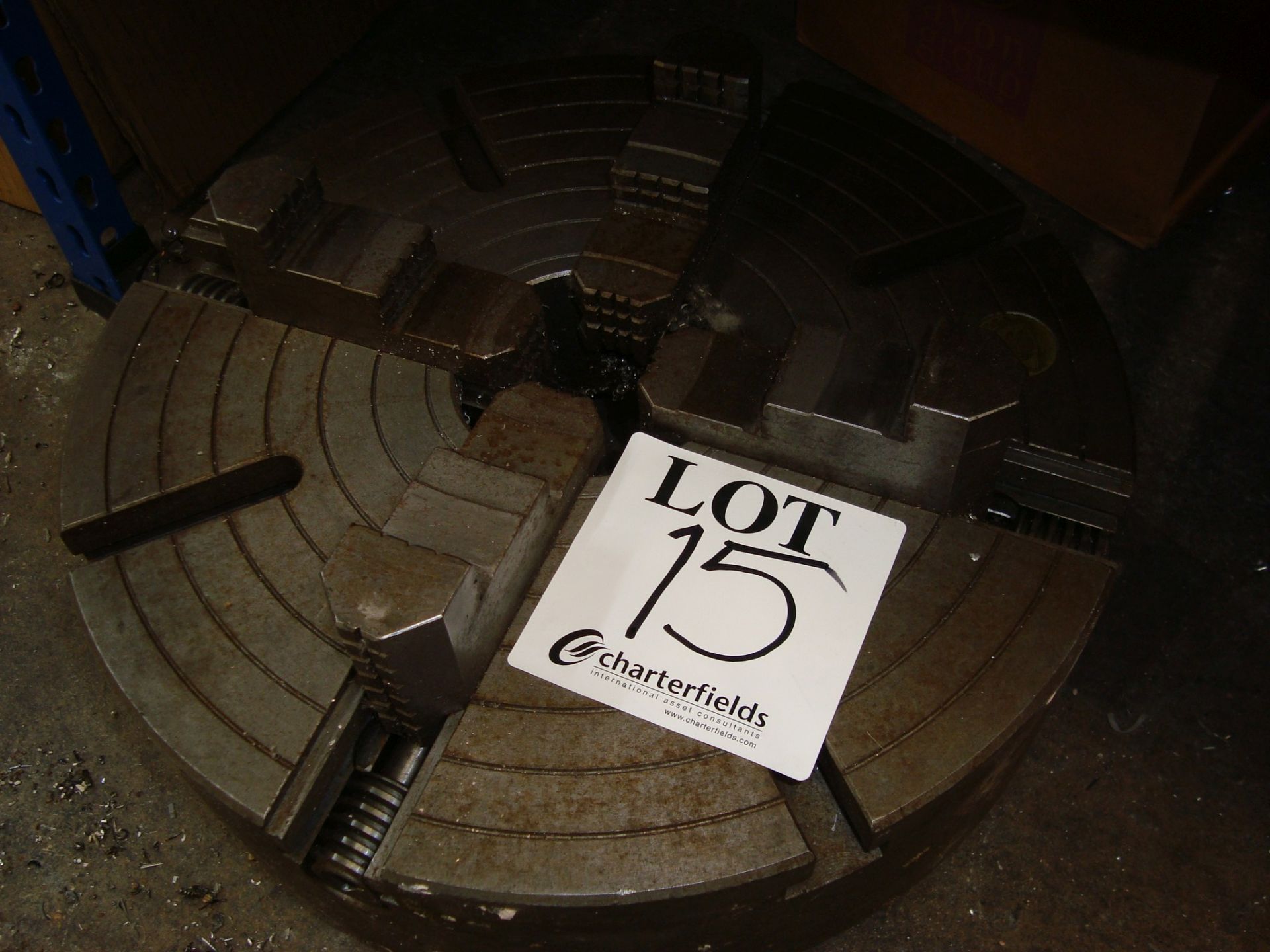 Two lathe chucks, a circular surface plate and a lathe bar centre, as lotted - Image 5 of 5