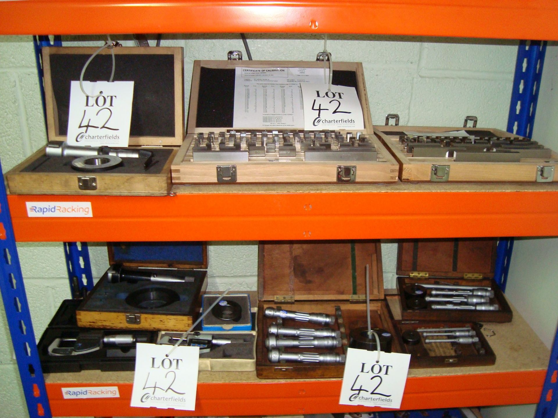 A quantity of digital micrometers, ring and slip gauges as lotted