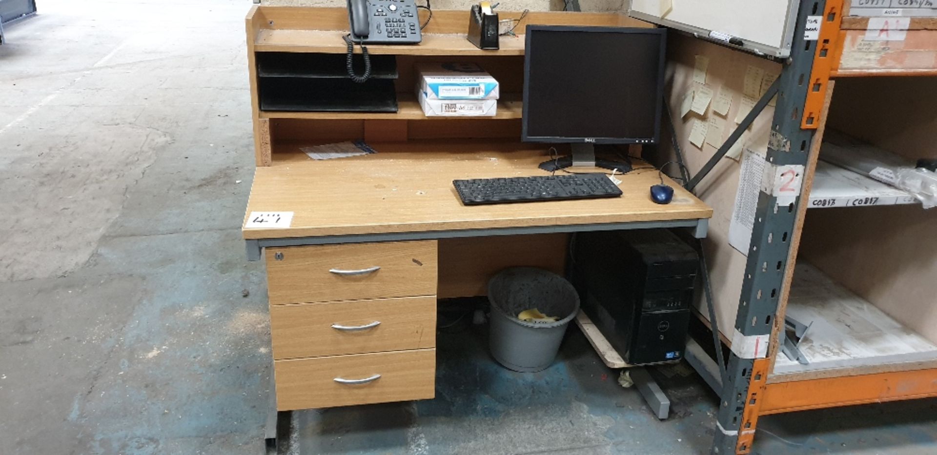 Single pedestal desk, computer and telephone