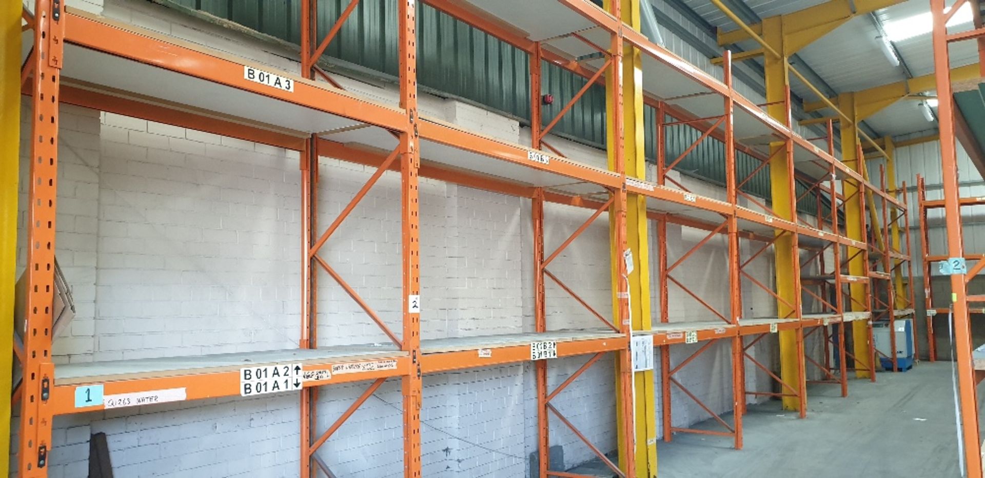 8 - bays of heavy duty pallet racking with 25mm MDF shelving