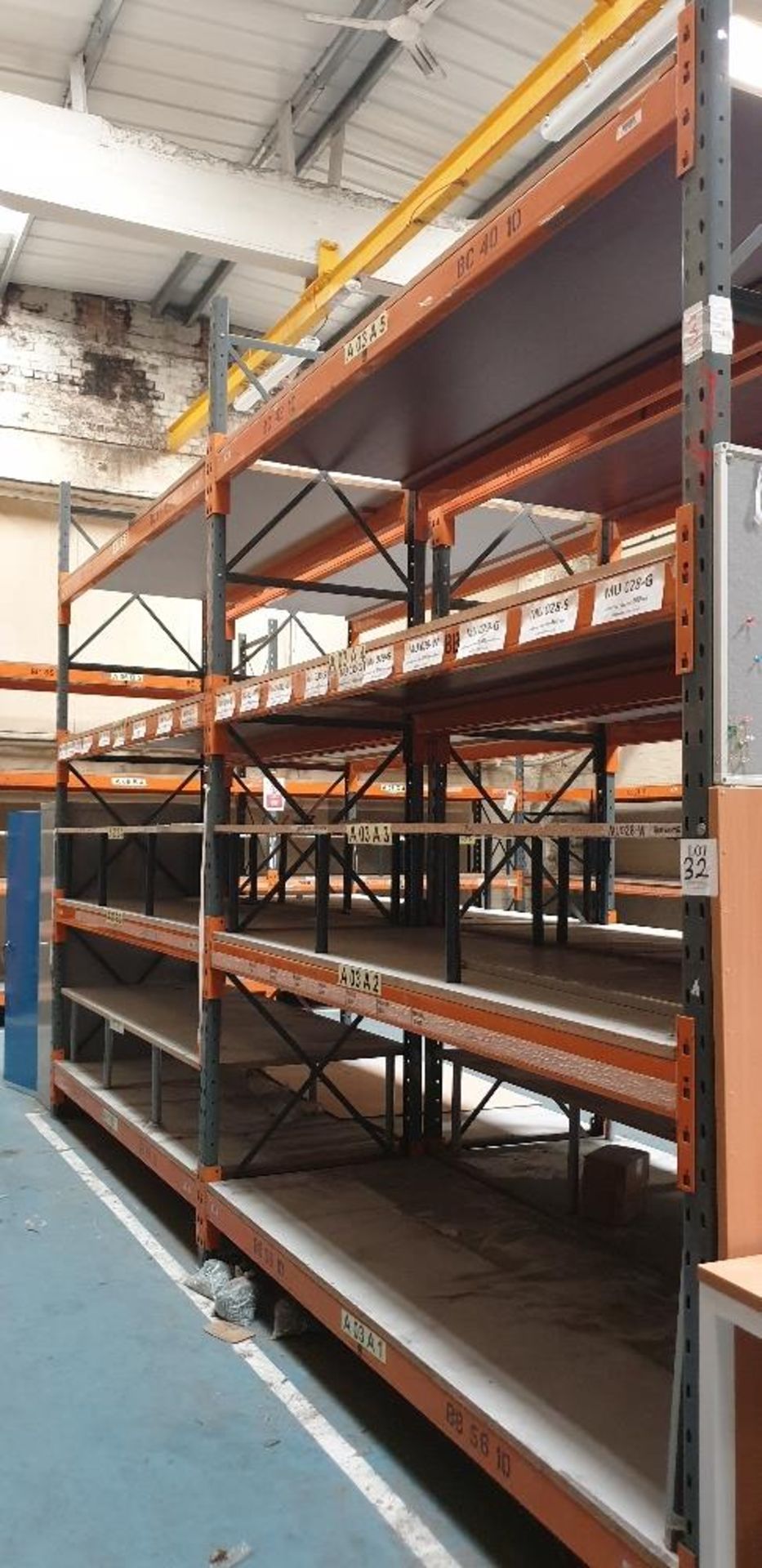 2 - bays of heavy duty pallet racking with 25mm chipboard shelving