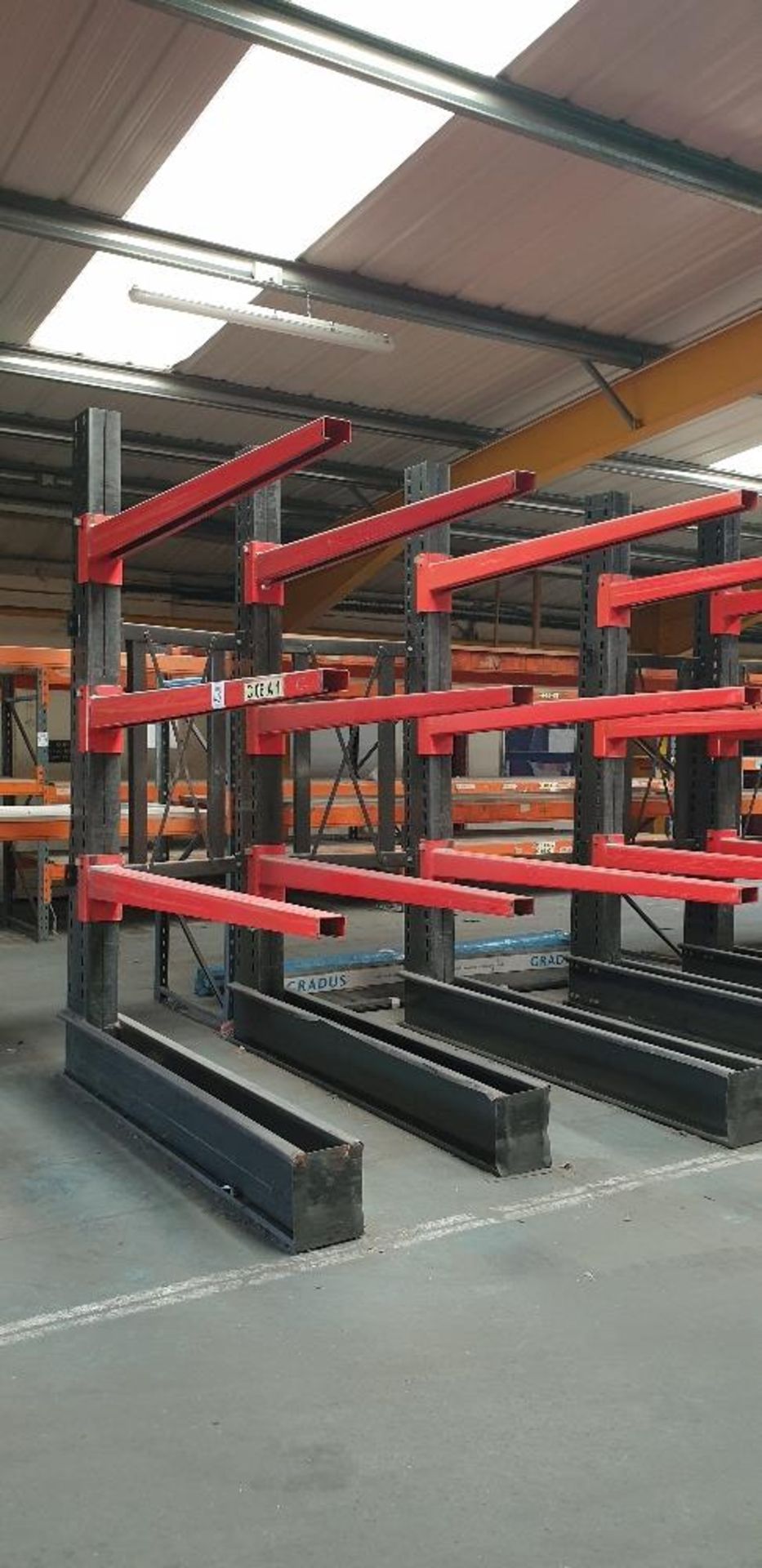 Heavy duty cantilever sheet rack comprising of three cantilever frames and 9 beams