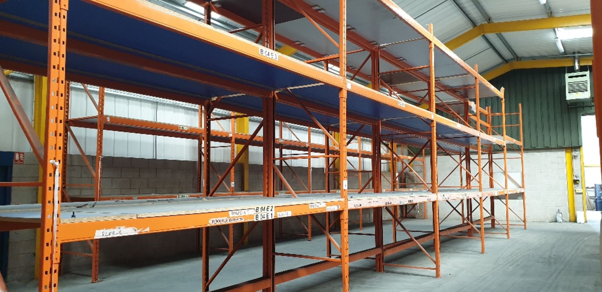 5 - bays of heavy duty pallet racking with 25mm chipboard shelving