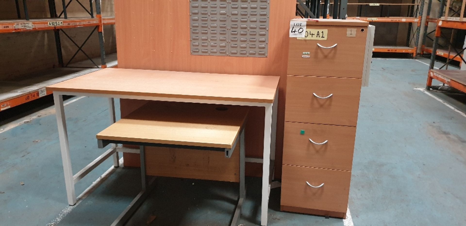 Wooden four drawer filing cabinet and 2 - tables