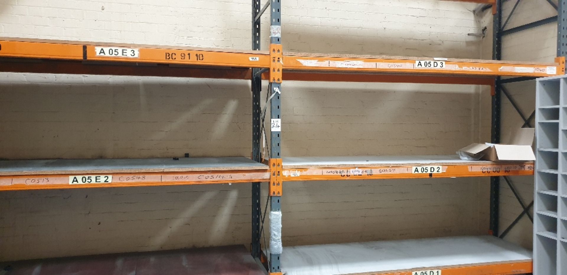 2 - bays of heavy duty pallet racking with 25mm chipboard shelving