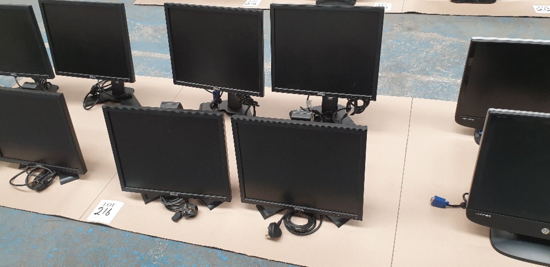 4 - Dell 19" monitors with serial port and 4 - USBs on rise and fall stands