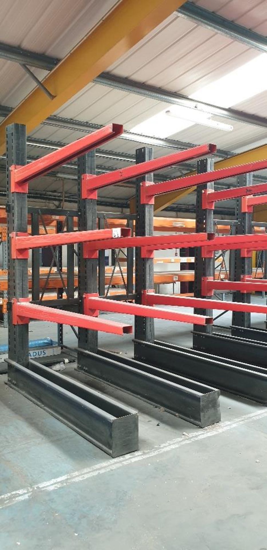 Heavy duty cantilever sheet rack comprising of three cantilever frames and 9 beams