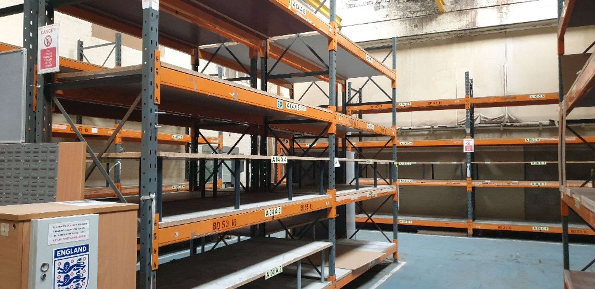 2 - bays of heavy duty pallet racking with 25mm chipboard shelving