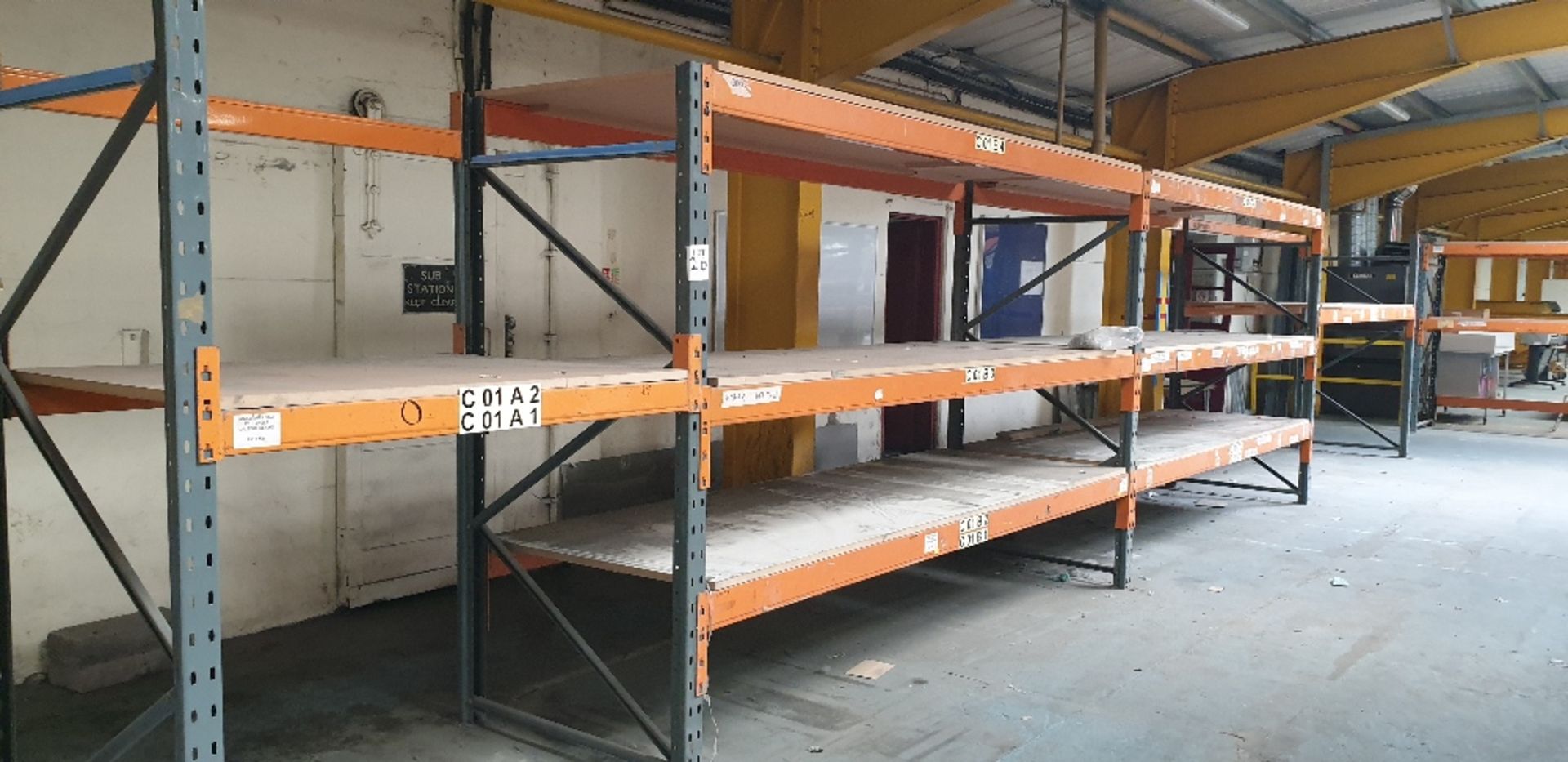 4 - bays of heavy duty pallet racking with 25mm MDF shelving