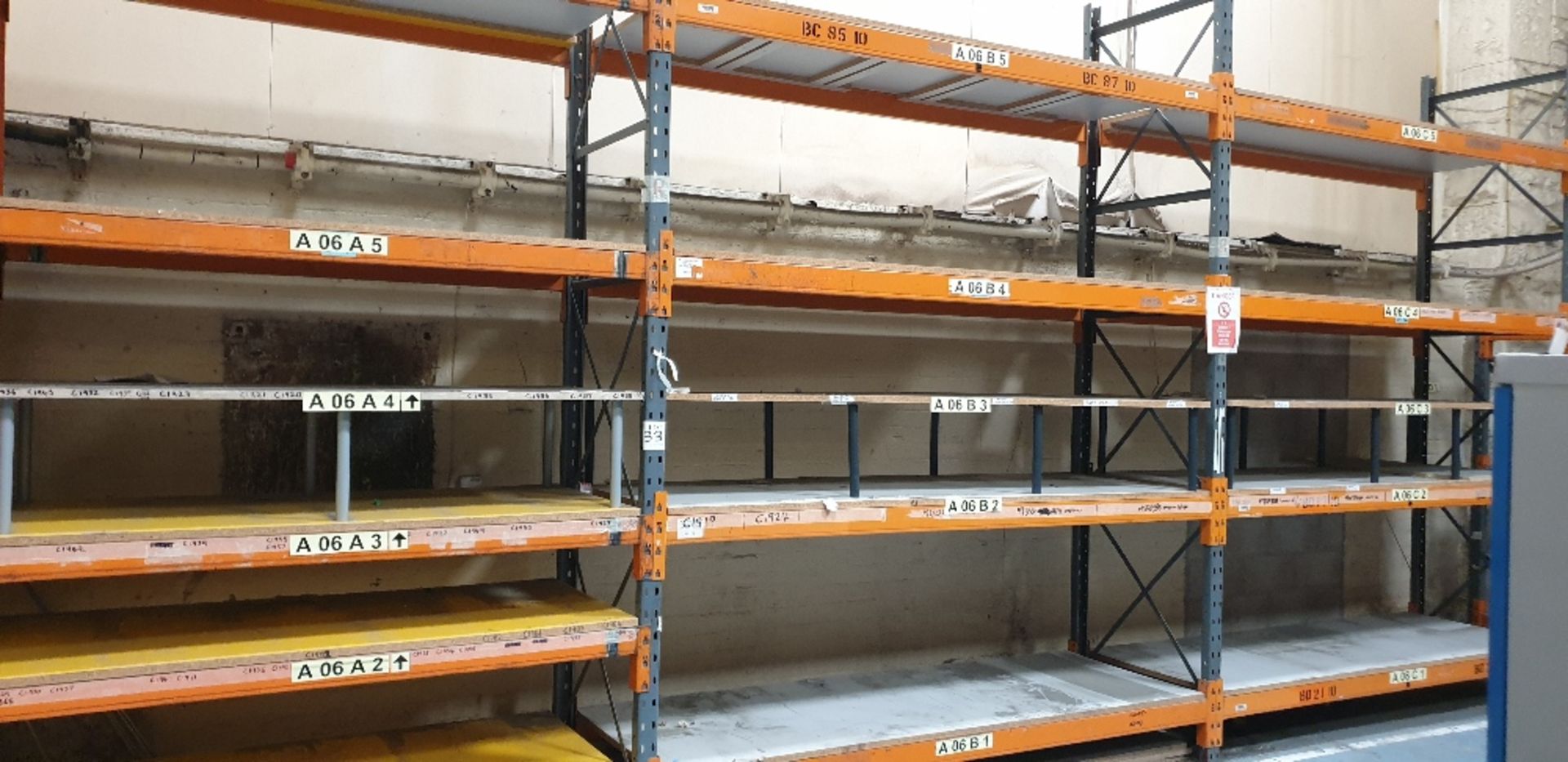 3 -bays of heavy duty pallet racking with 25mm chipboard shelving