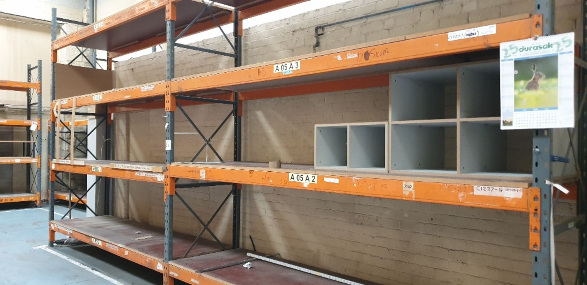 2 - bays of heavy duty pallet racking with 25mm chipboard shelving