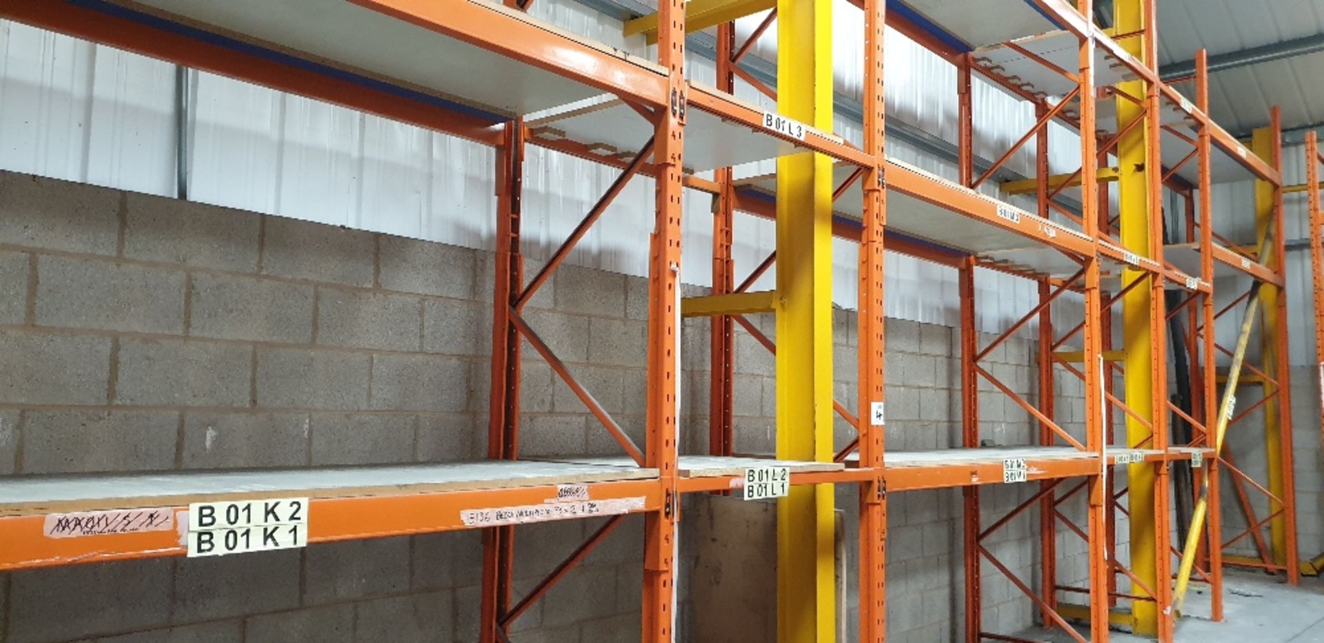 5 - bays of heavy duty pallet racking with 25mm MDF shelving