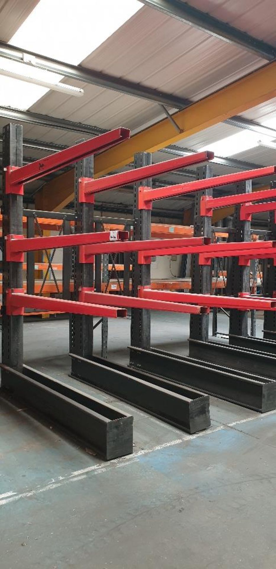 Heavy duty cantilever sheet rack comprising of three cantilever frames and 9 beams