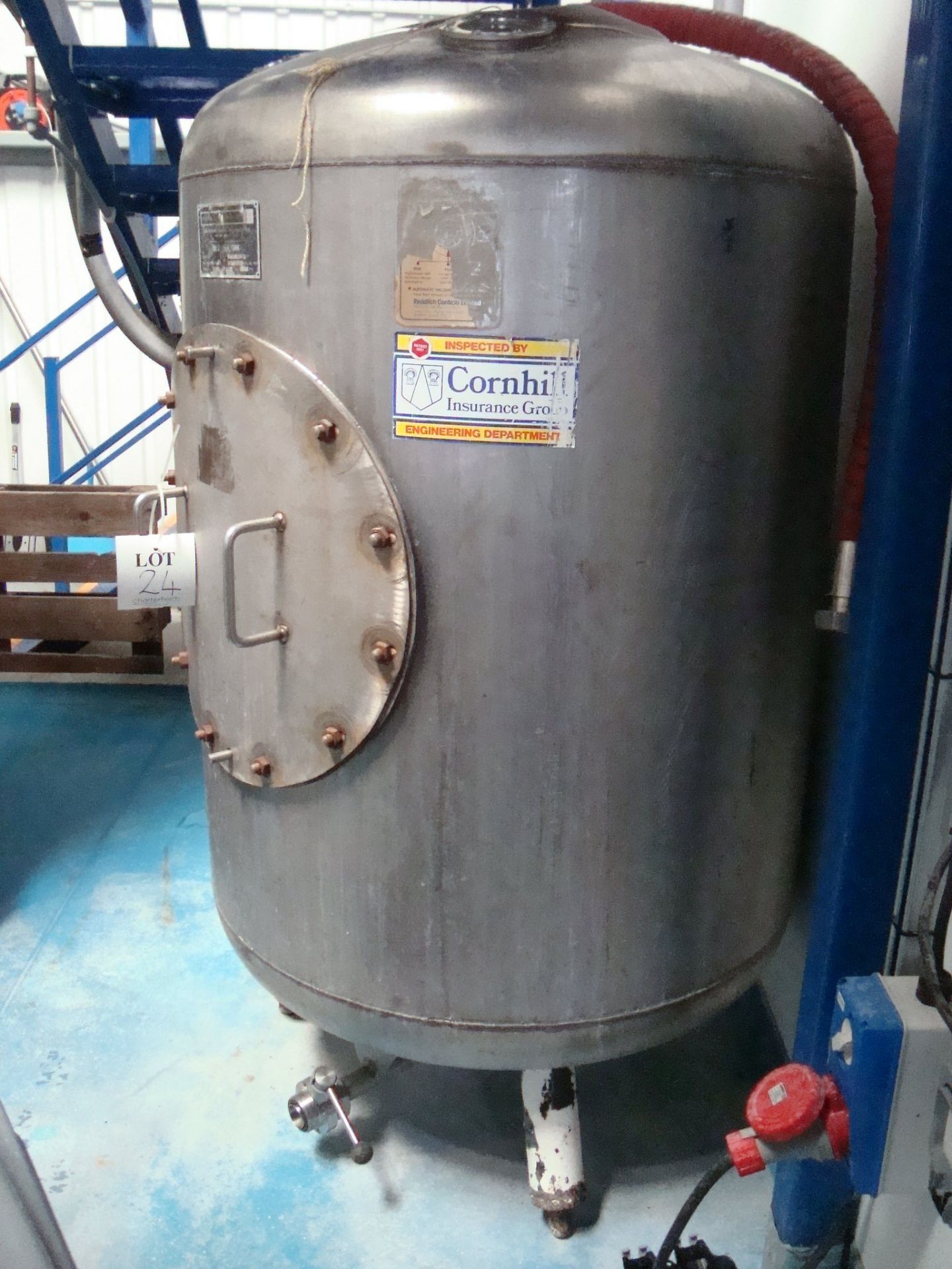 A Porter Lancastrian 825 litre (5 brewers barrel) conditioning tank with 1.5 inch RJT valves and