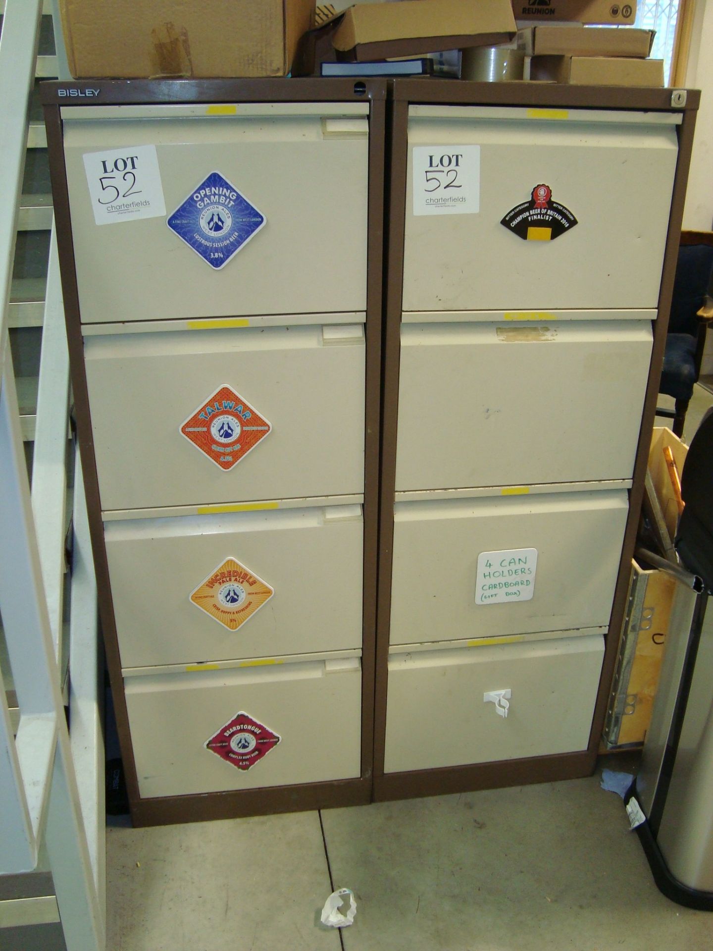 Two steel four drawer filing cabinets, with contents and two four door clothes lockers, as lotted - Image 2 of 2