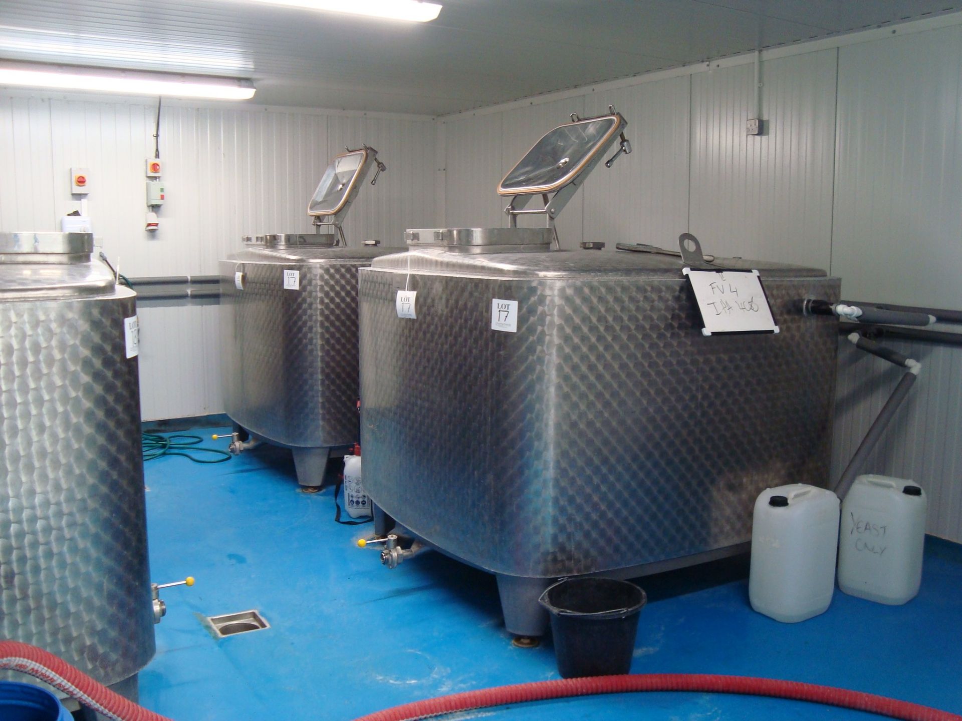 Two 2,000L Moeschle cuboidal fermenting vessels with cooling jackets, Serial numbers 21191 and