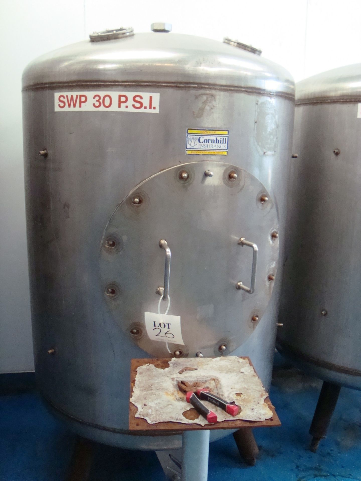 A Porter Lancastrian 825 litre (5 brewers barrel) conditioning tank with 1.5 inch RJT valves and