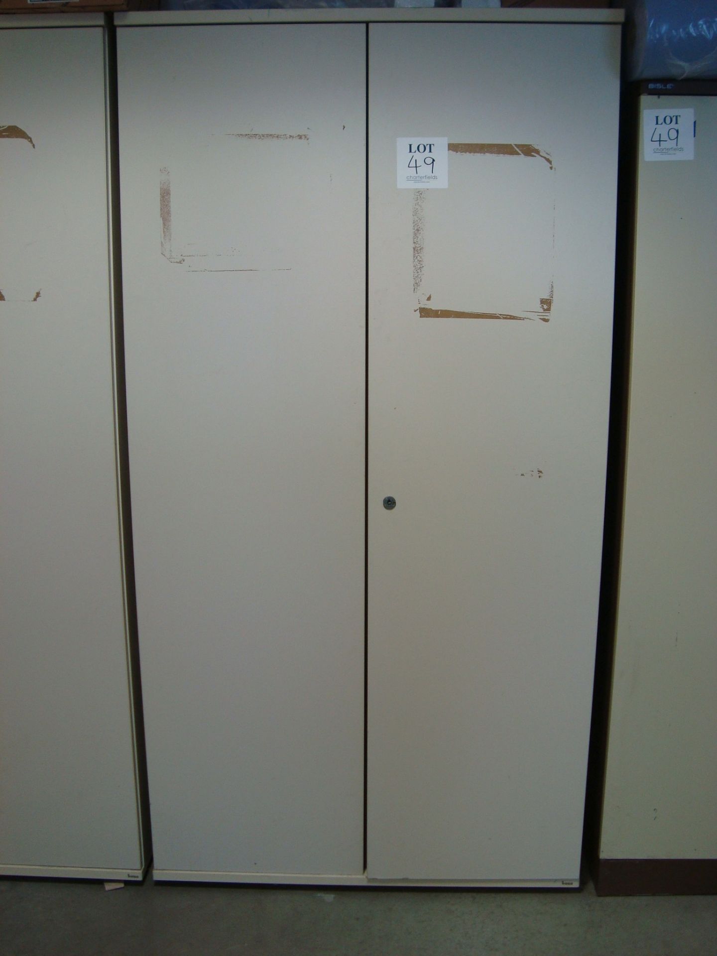 Five various double door full height cupboards, with contents, as lotted