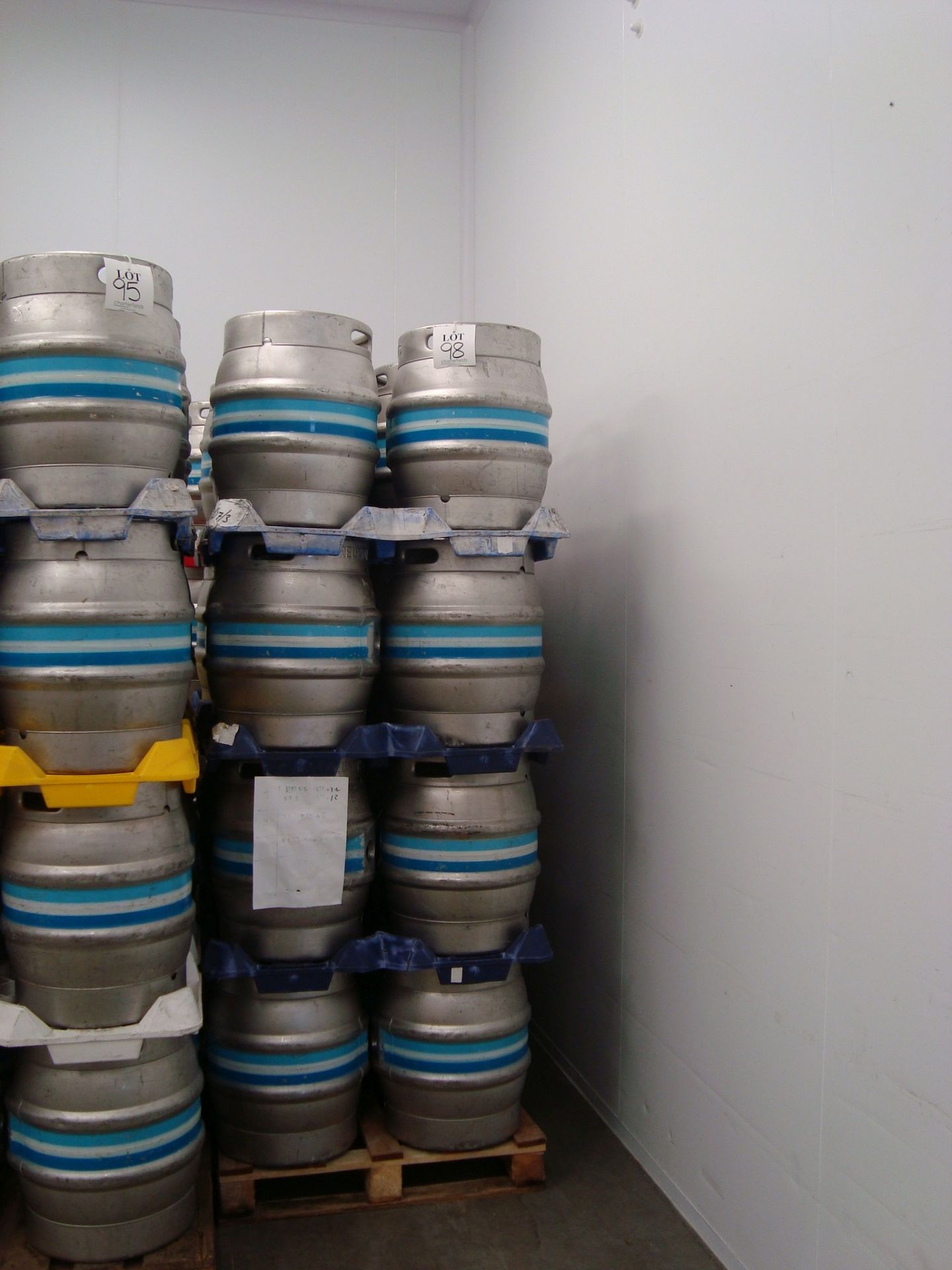 Sixty stainless steel nine gallon firkin casks