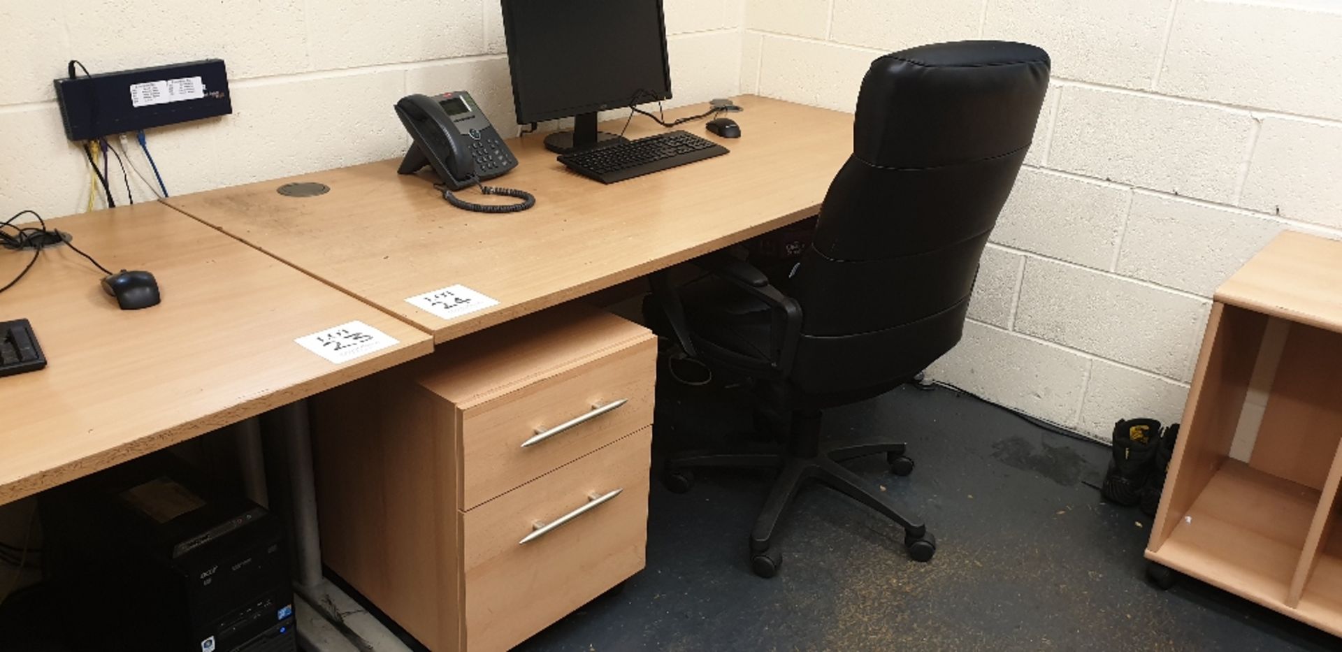 Desk, desk pedestal and swivel chair