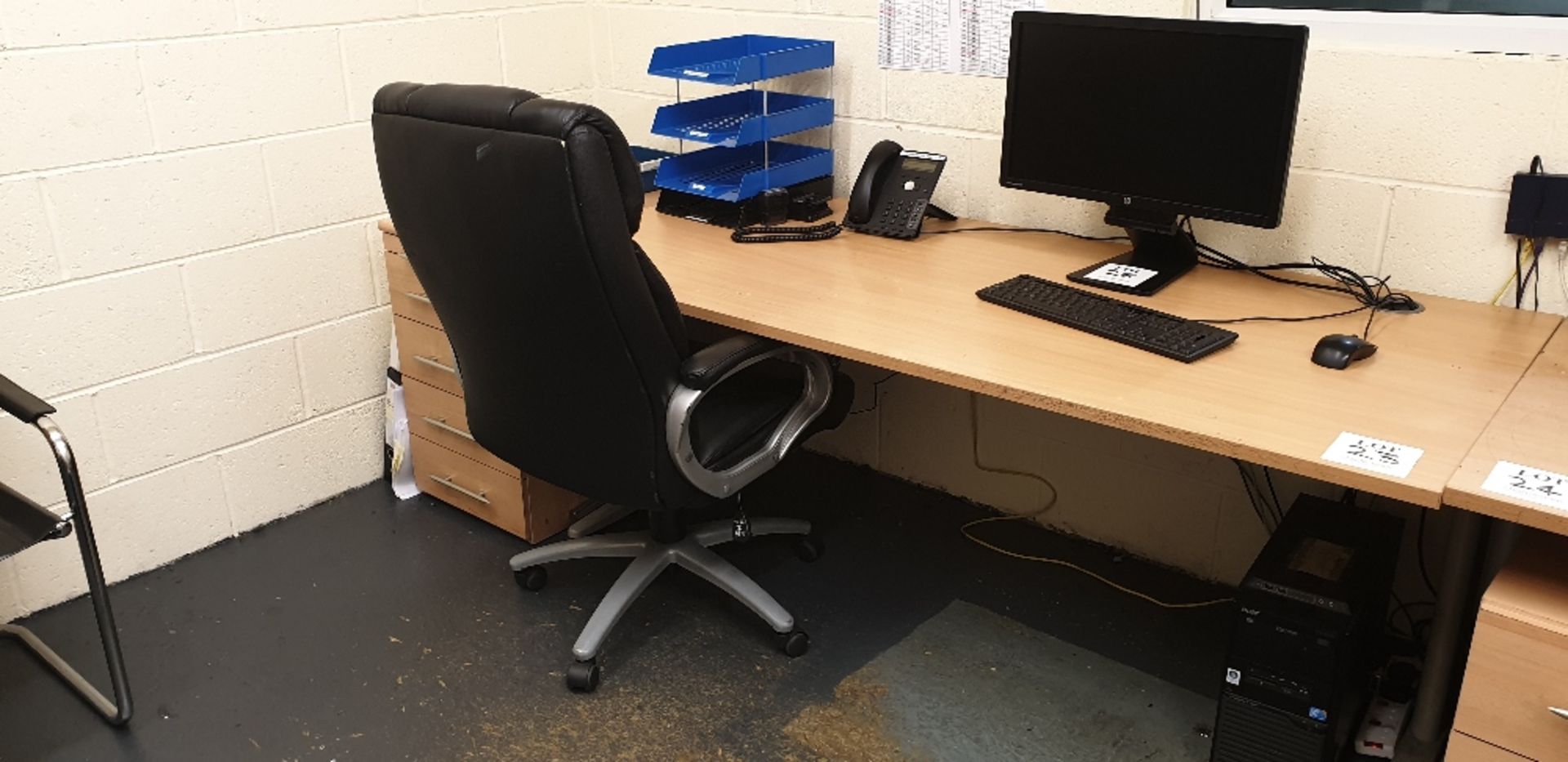 Desk, desk pedestal and swivel chair