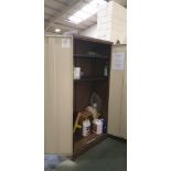 Steel double door cupboard and contents of cleaning materials