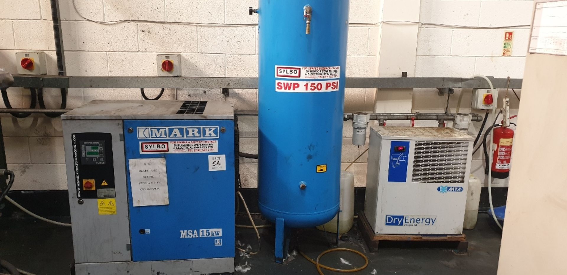 Mark MSA 15kw 8 bar packaged air compressor with MTA dry energy hybrid compressed air dryer, 500L