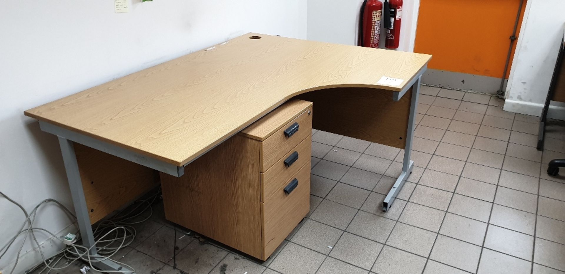 Curved desk and three drawer desk pedestal