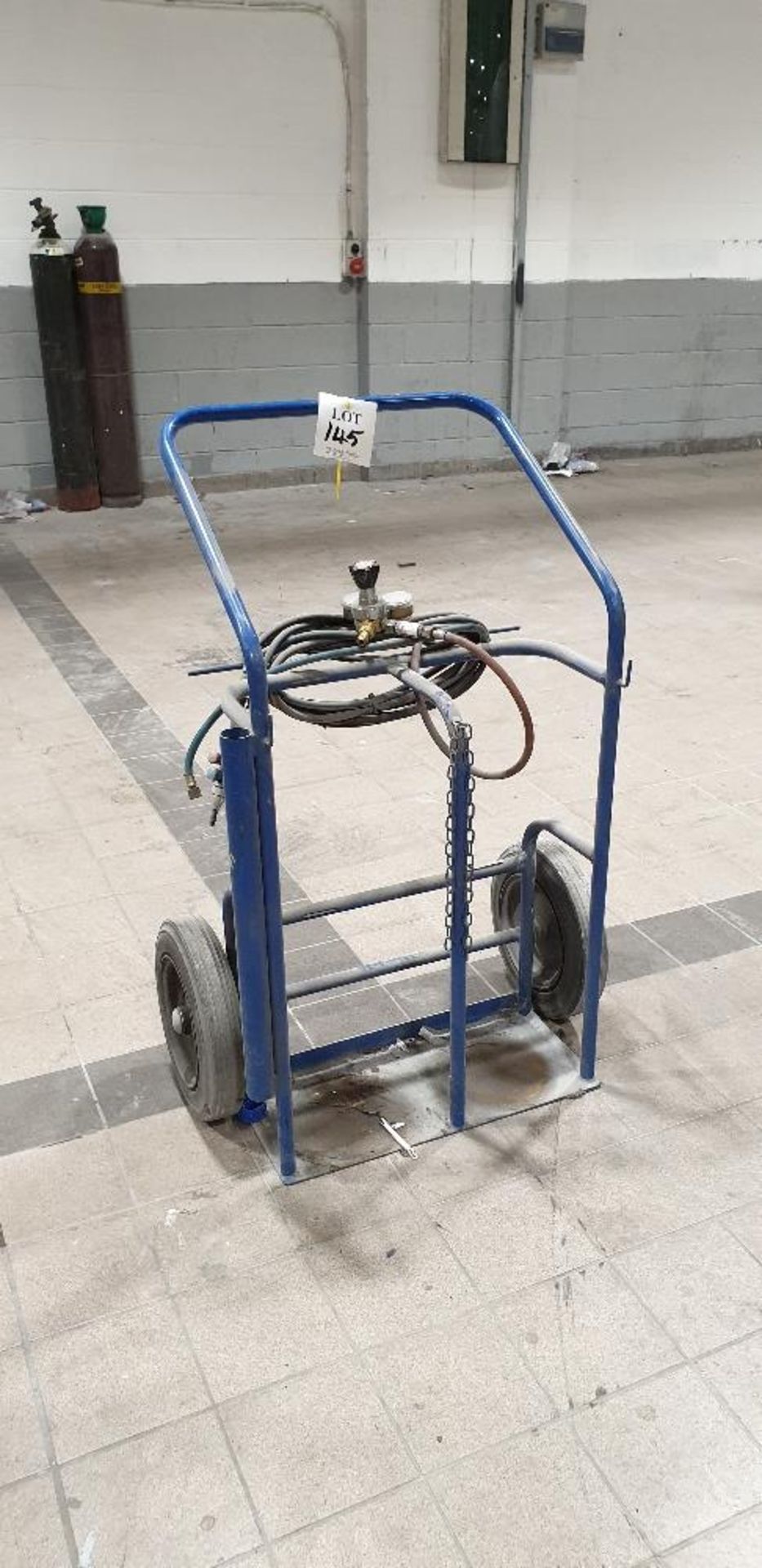 Double bottle trolley with gauge and hoses