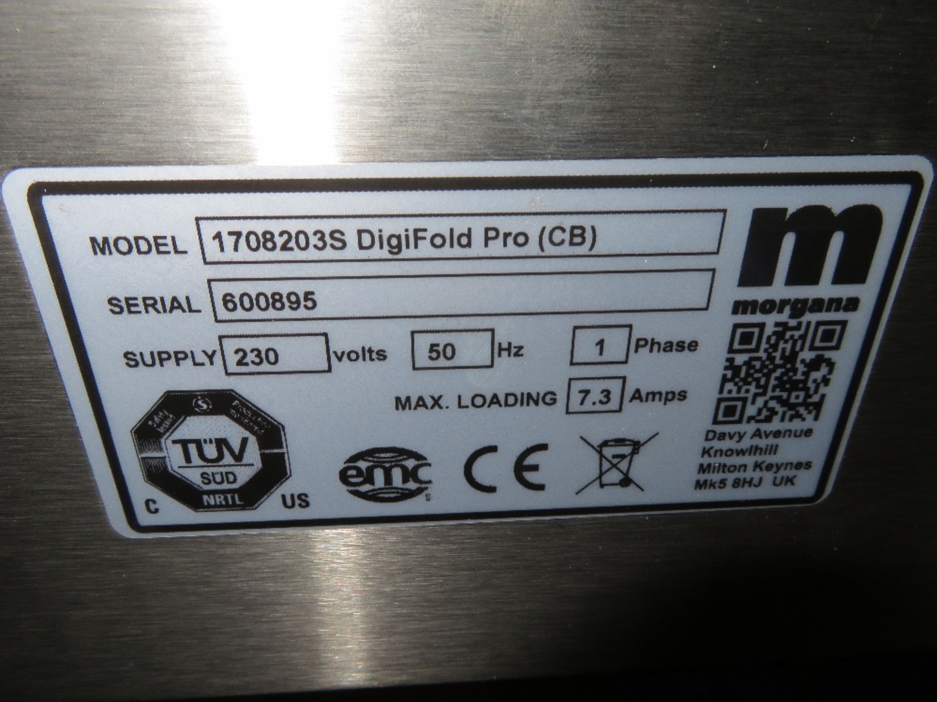 Morgana Model Digifold Pro 1708203S (CB) Creasing and Folding Machine, Serial No. 600895 - Image 3 of 6