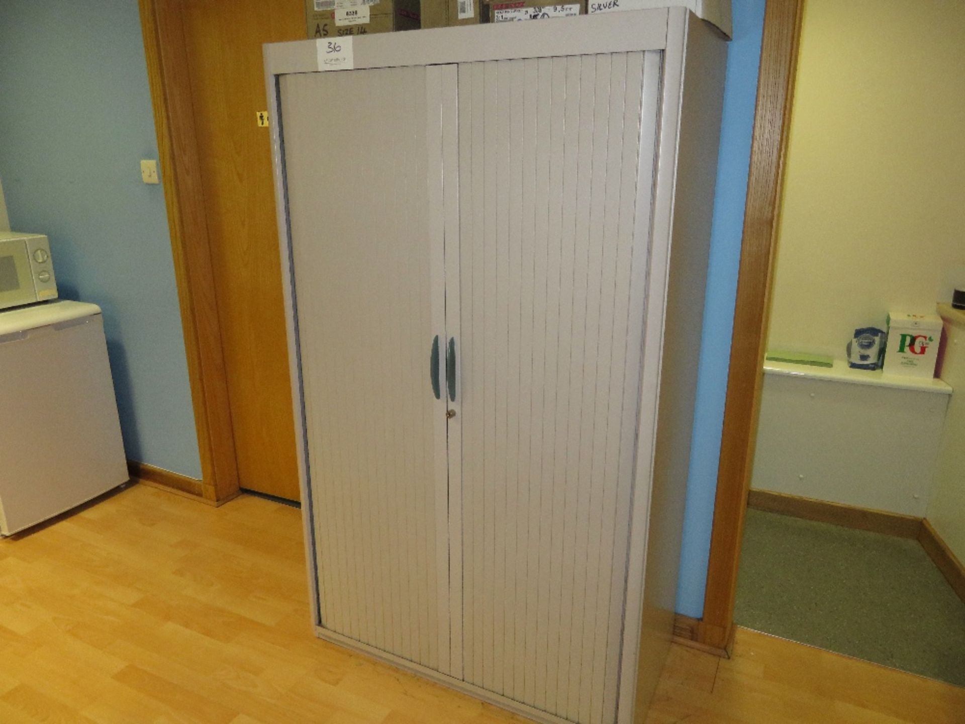 Grey Steel Storage Cupboard c/w Sliding Doors - Contents Not Included