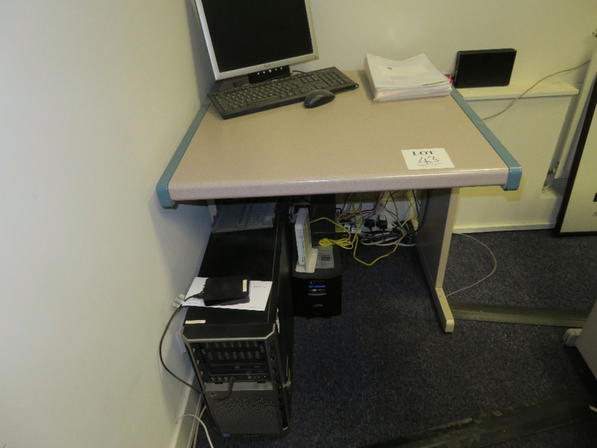 Grey (Pink) & Blue Trim Melamine Desk