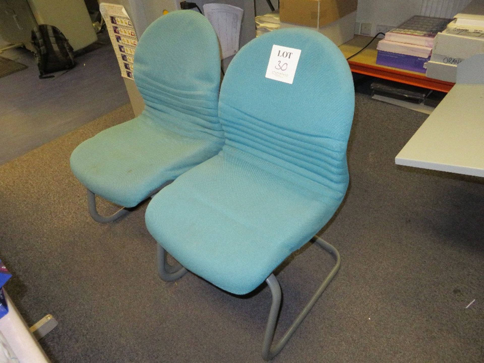 2x Blue Fabric Upholstered Office Chairs